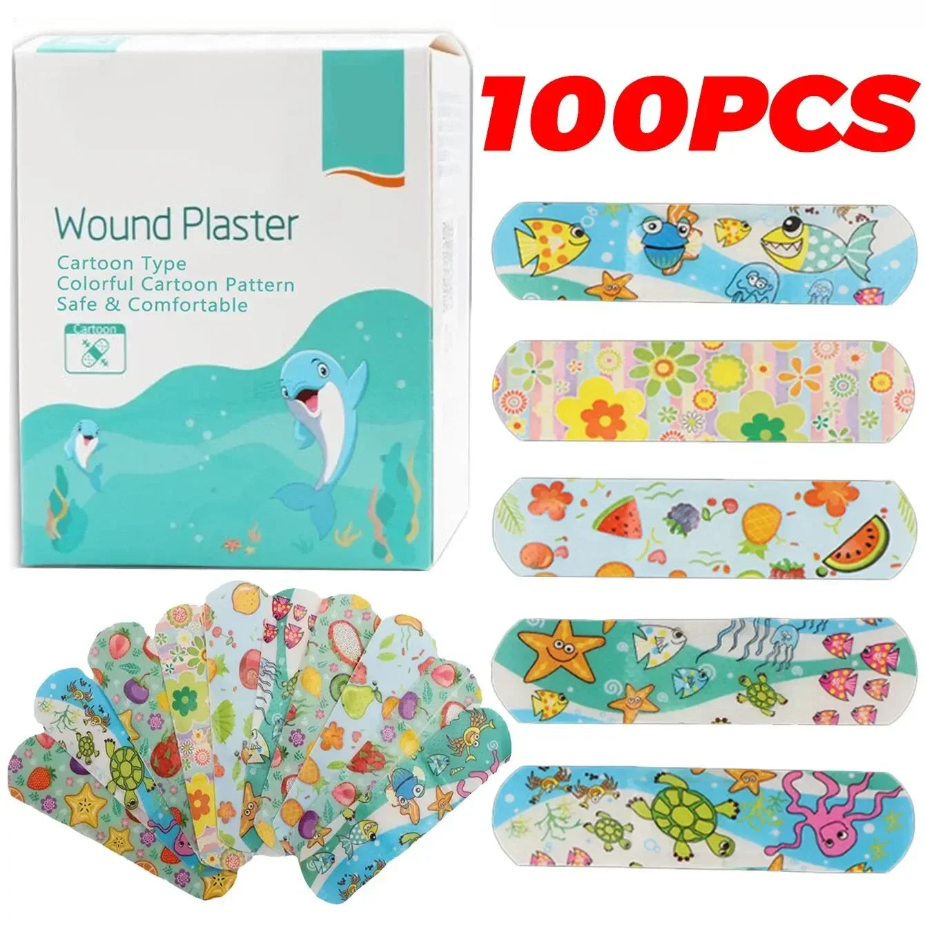 100Pcs Kids Bandages Bulk – Cute Cartoon Flexible Adhesive Strips for Children
