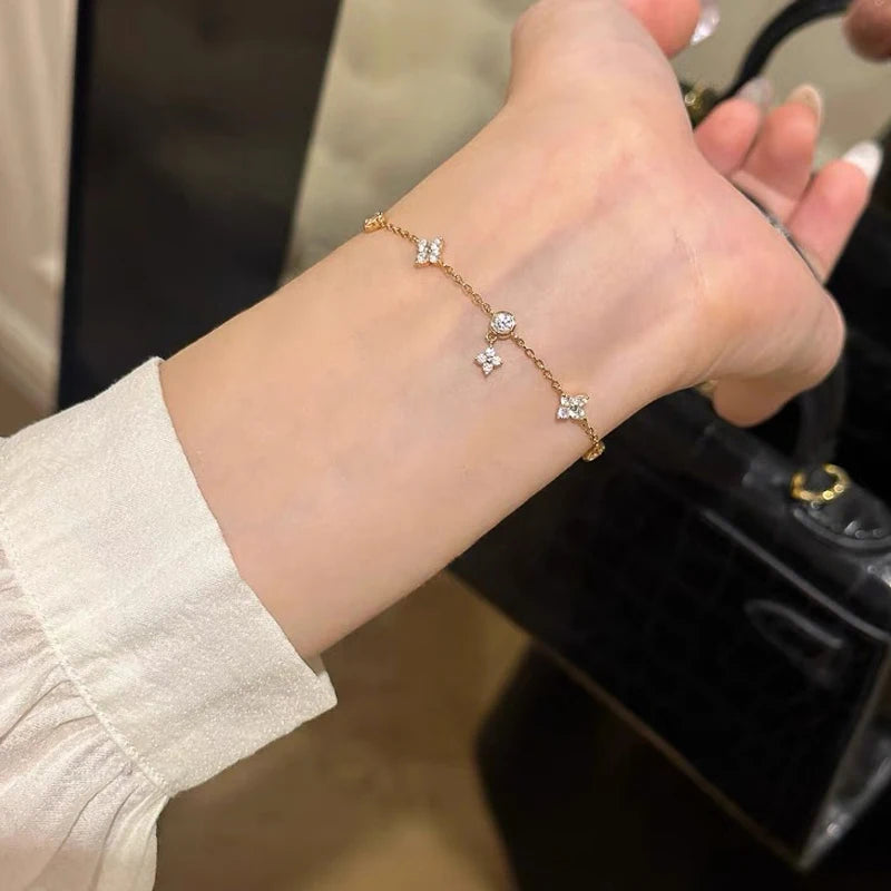 Anziw GRA Certified Moissanite Bracelet 925 Sterling Silver Women's Clover Flower Bracelets Adjustable S925 Chain Trendy Jewelry