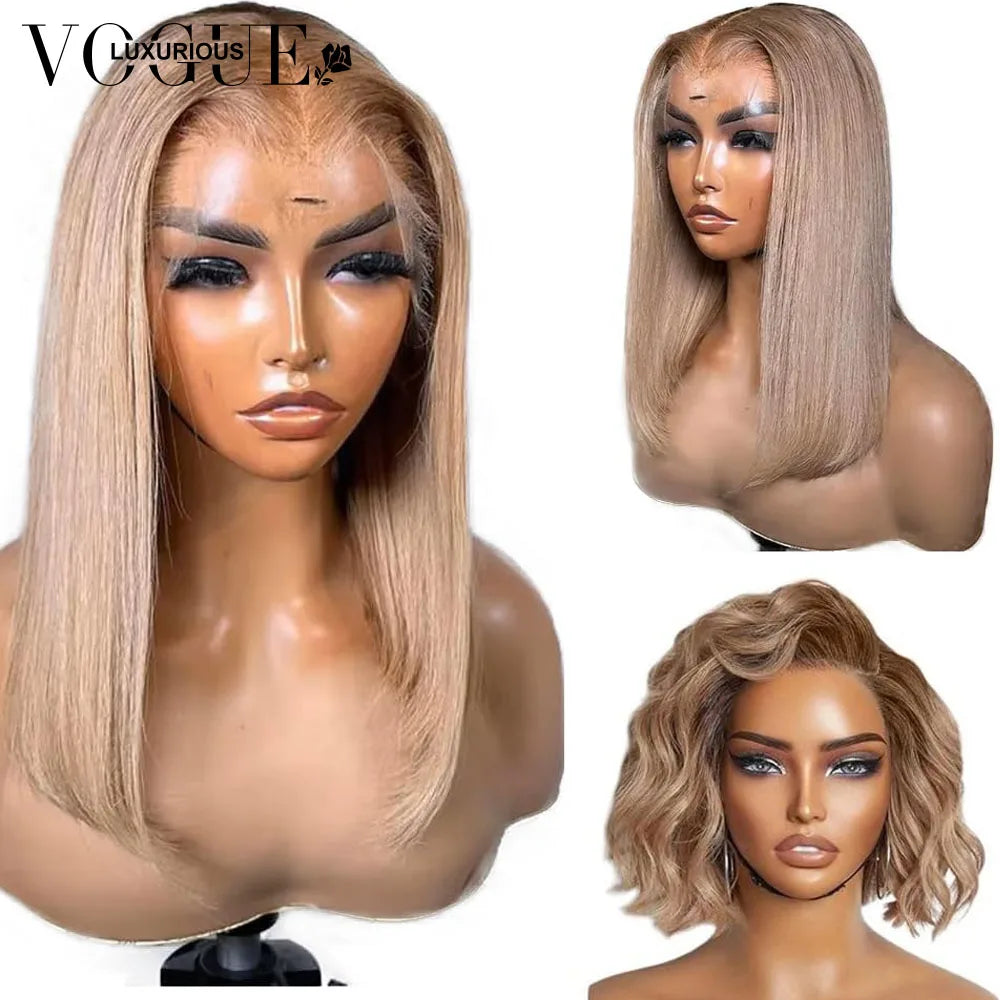 LUX VOGUE Ash Blonde Short Bob Wig Human Hair 180% Density Pre Plucked Glueless Brazilian Virgin Human Hair Wigs For Black Women