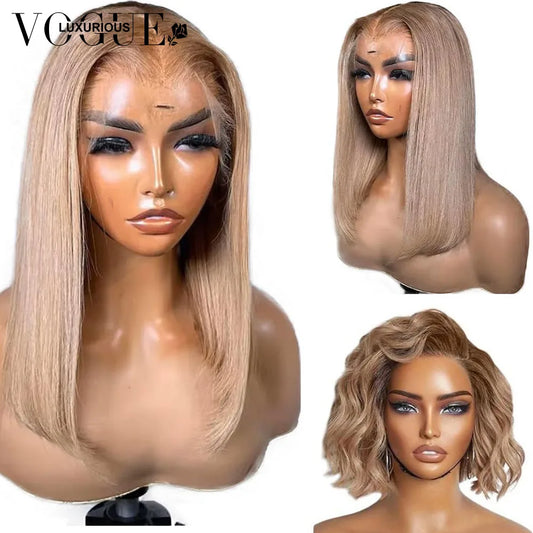 LUX VOGUE Ash Blonde Short Bob Wig Human Hair 180% Density Pre Plucked Glueless Brazilian Virgin Human Hair Wigs For Black Women