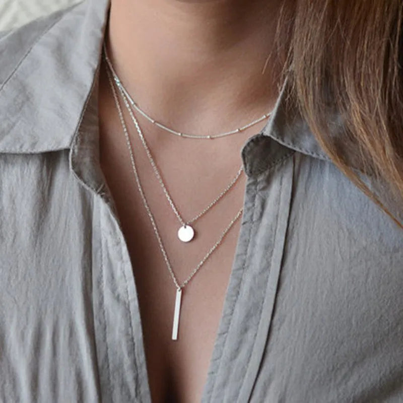 New 925 Sterling Silver Three-Layer Round Necklace Simple O-Chain Love Pendant Chain Party Gift For Women Exquisite Fine Jewelry