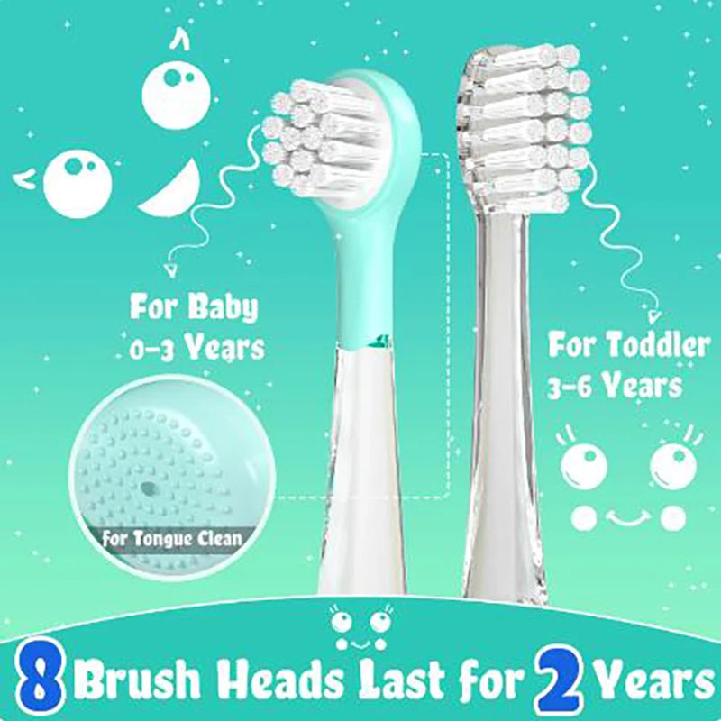 Brosse à dents électrique Seago pour enfants, avec lumière LED et recharge magnétique, 8 têtes de brosse