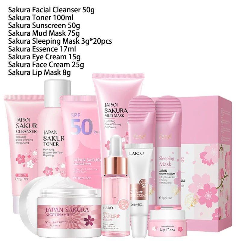🌸 LAIKOU 9pcs Sakura Skin Care Set – Radiance & Hydration