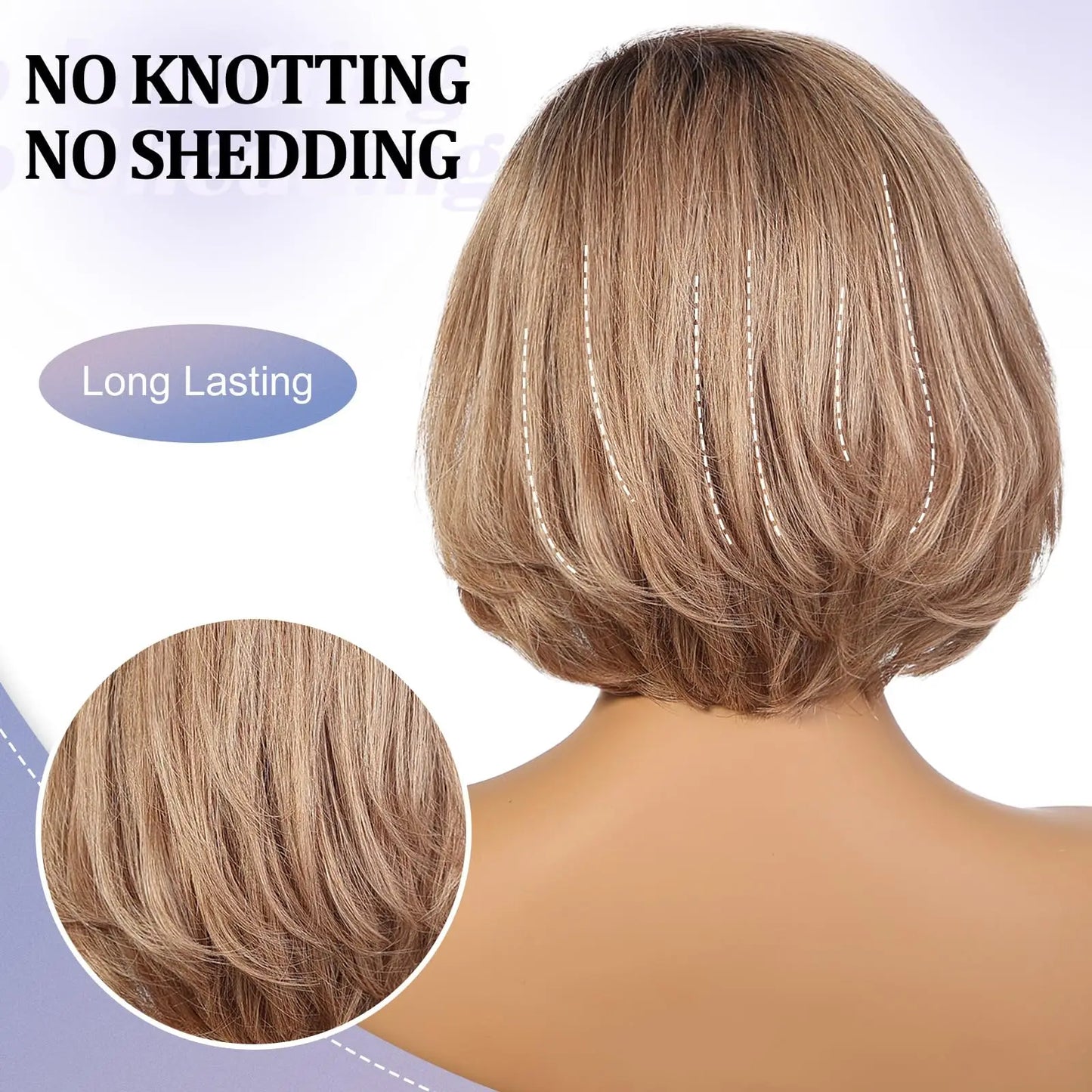 100% Remy Human Hair Transparent Lace Frontal Wig Short Wavy Bob Human Hair Wig Ash Brown Ombre Pixie Cut Hair for White Women