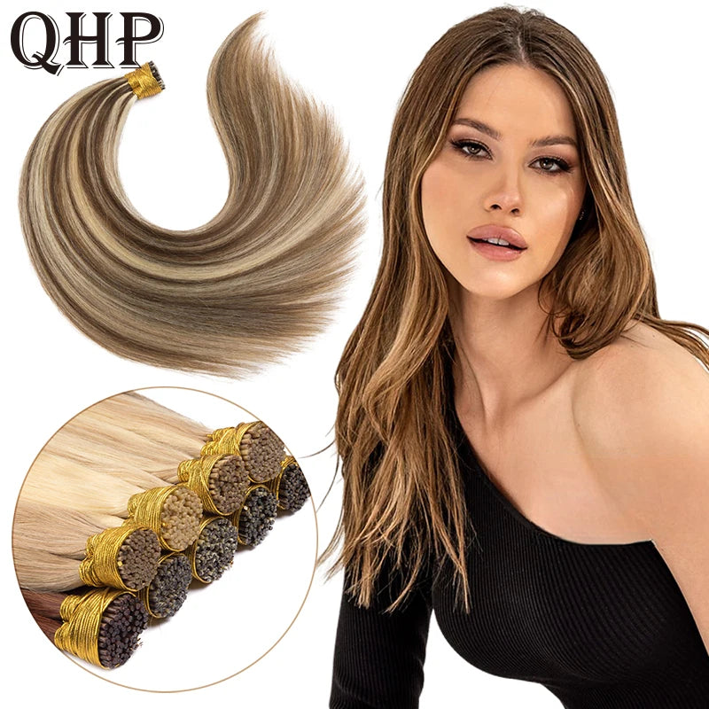 Straight I Tip Hair Extensions Natural Real Human Fusion Hair Extensions 50pcs/ Set Keratin Capsule Brown Blonde Color 12-26inch