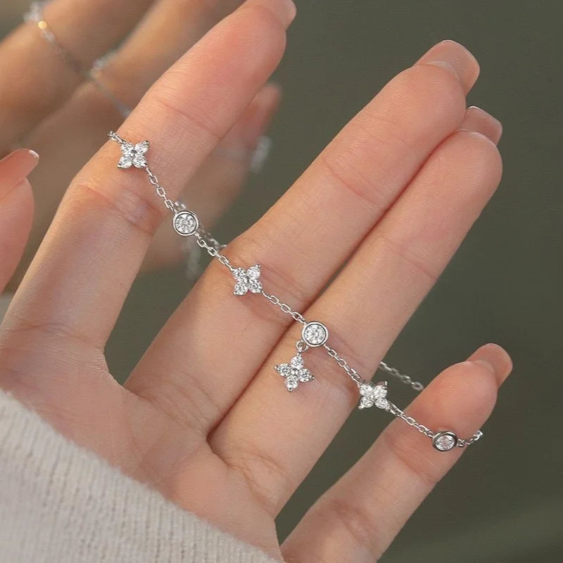 Anziw GRA Certified Moissanite Bracelet 925 Sterling Silver Women's Clover Flower Bracelets Adjustable S925 Chain Trendy Jewelry