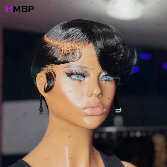 Glueless Lace Front Wig Human Hair Wear And Go Straight Bob Super Double Drawn 13×6 HD Lace Front Wig Pre Plucked Hair For Woman
