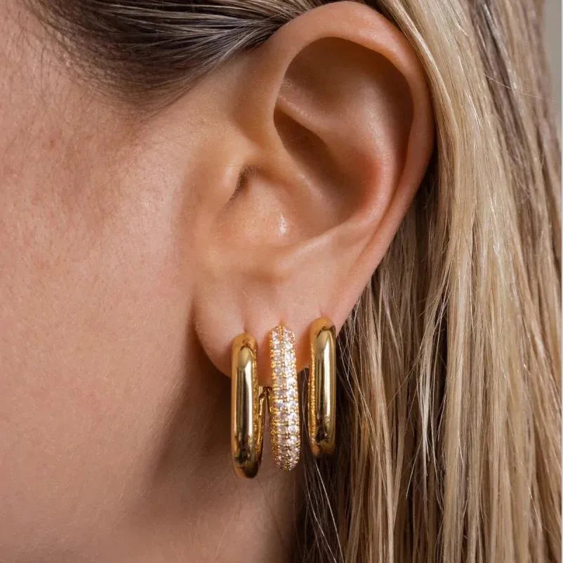 Fashion CZ Zircon Round Huggie Hoop Earrings for Women Geometric U Shape Ear Buckle Hoops Gold Plated Jewelry